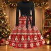 Women's Casual Christmas Print Long Sleeve Round Neck Slim Fit Flared Party Dress
