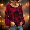 Women's Long Sleeve Neck Halloween Print T-Shirt for Casual Party Wear