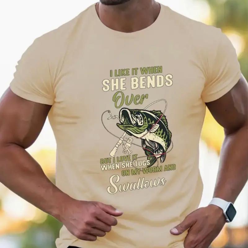 

Новая летняя мужская модная футболка с принтом «рыболовная удочка», мужская футболка, топ 5XL бежевый