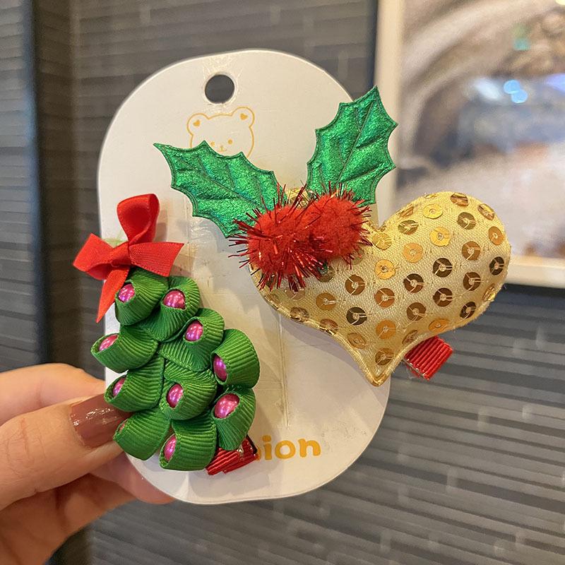 Christmas Hair Accessories - Red & Green Girls' Side Clips: Festive Duckbill Headwear for Autumn/Winter