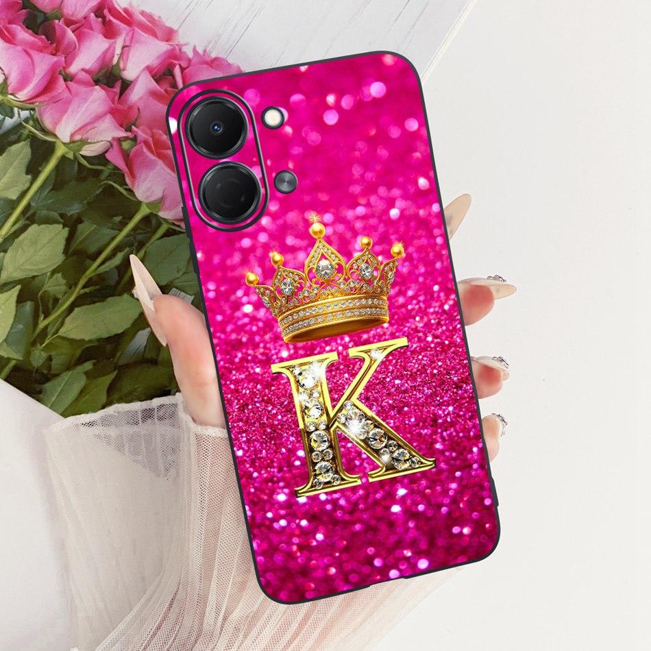 Dla Tecno Spark Go 3 2026 Modne Etui na Telefon z Koroną i Literami Dla Tecno Spark Go3 KN3 Czarne Silikonowe Miękkie Etui