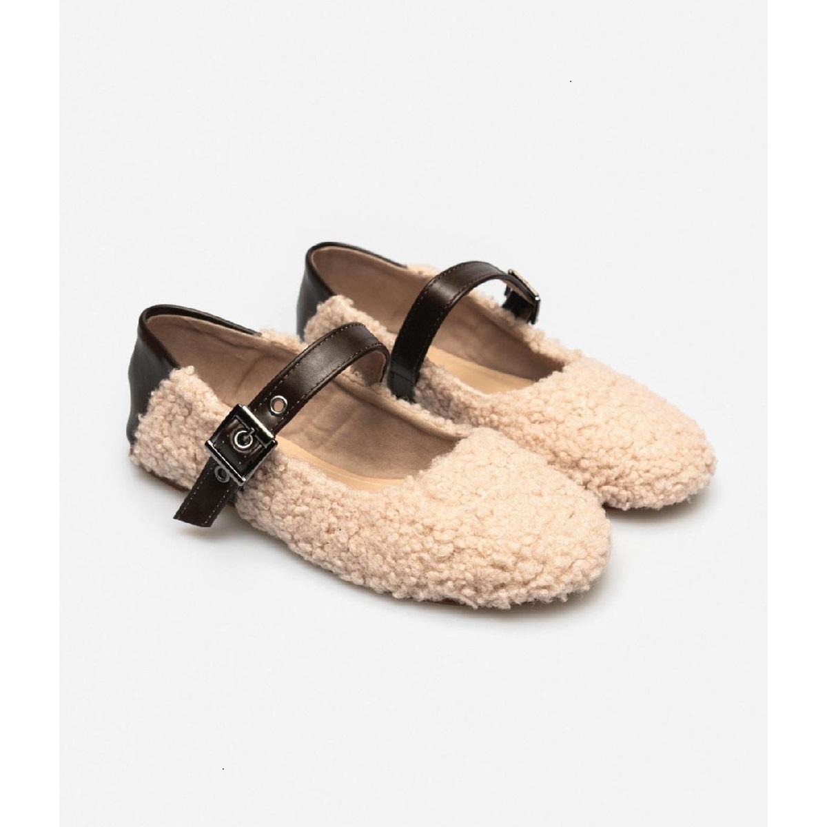 

Женские балетки на плоской подошве с плюшевым поясом 36 бежевый