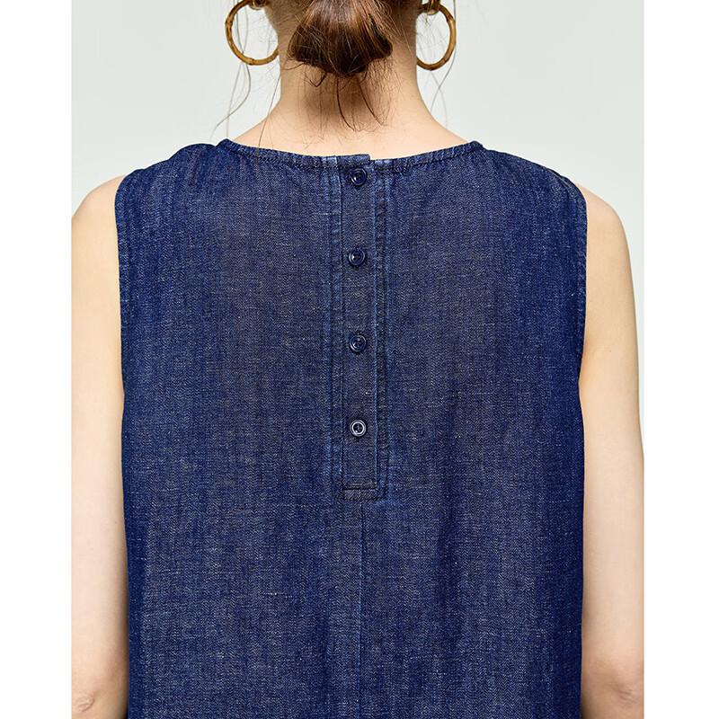 Women's Retro Denim Hemp Sleeveless Midi Dress
