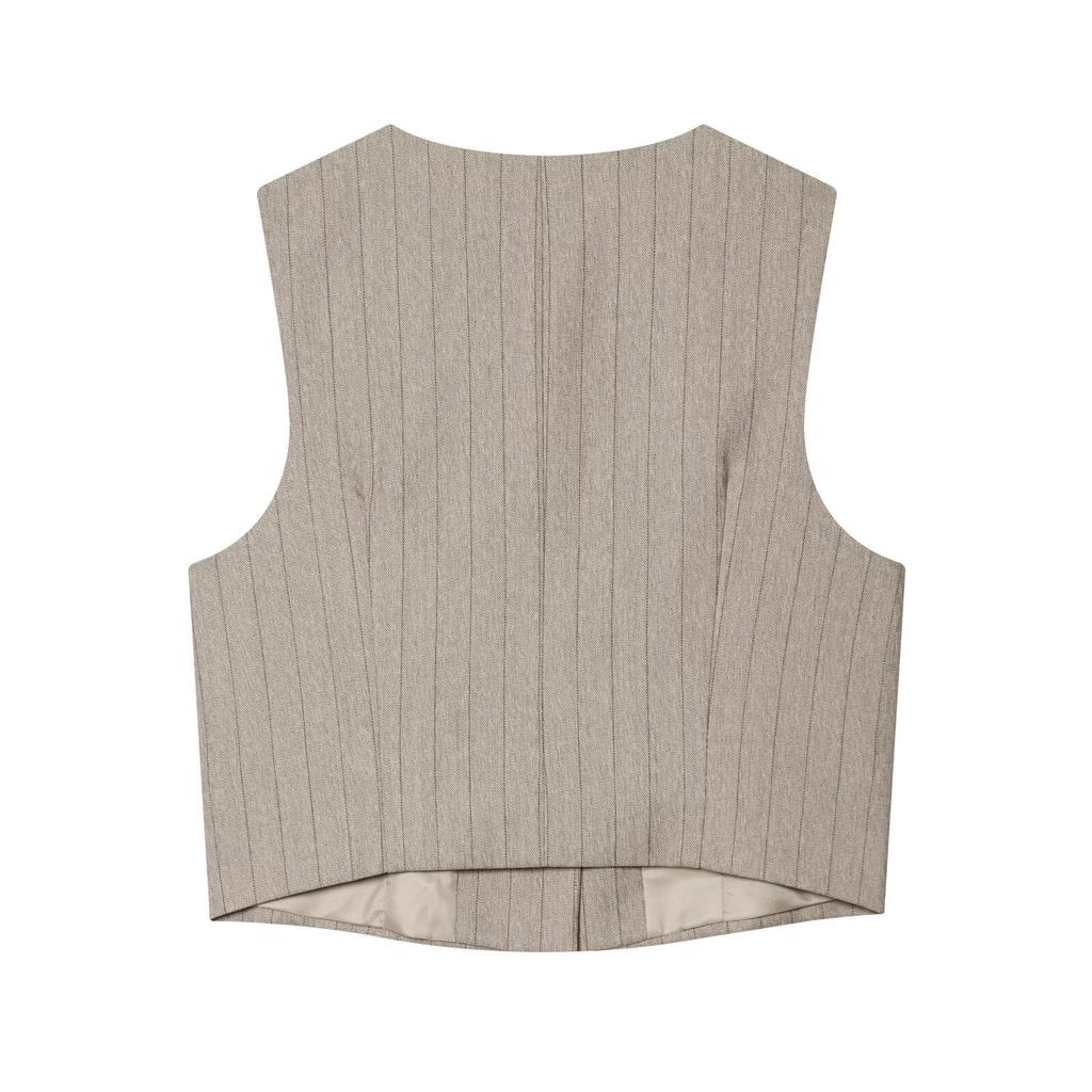 European and American Style, New Women's Clothing, Herringbone Slanted Short Vest, High-waisted Woven Belt Pants
