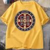 The Saint Benedict Medal Catholic Pullover T-Shirt Camisas Men Women Casual Printed Cotton T Shirt Vintage Harajuku  Oversized T