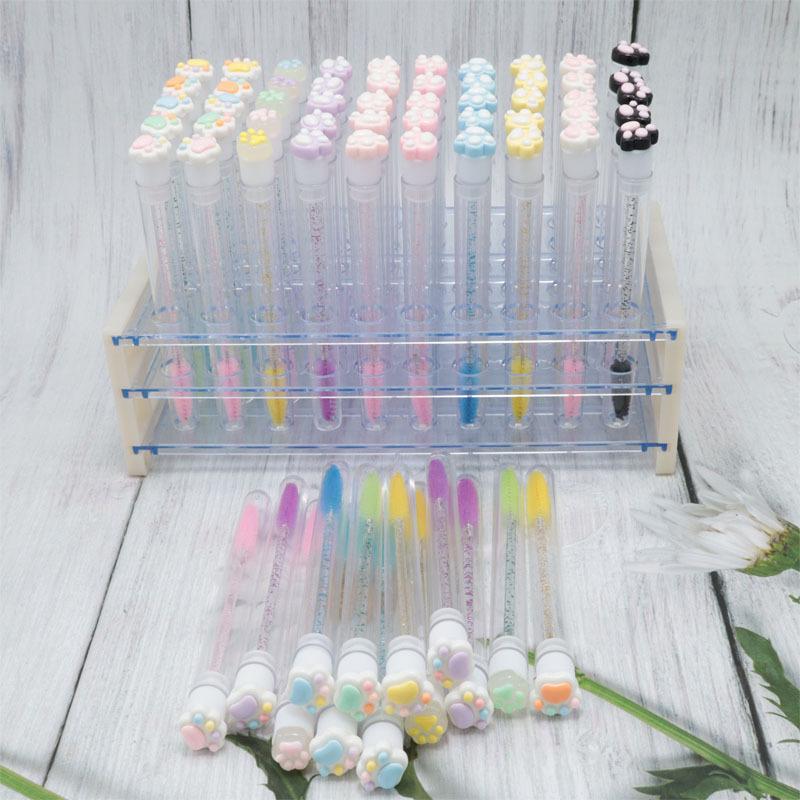 Cartoon Cat Paw Eyelash Brush Tube Disposable Mascara Wands Tube Reusable Lash Spoolies Brush Dustproof Cleaner Storage Tubes