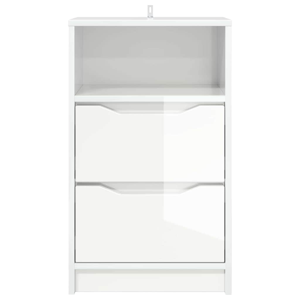 Nightstand High Gloss White 40 X 30 X 67 Cm Engineered Wood