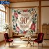 Vintage Floral 90th Birthday Party Banner, Polyester Backdrop for Home Room Wall Decor