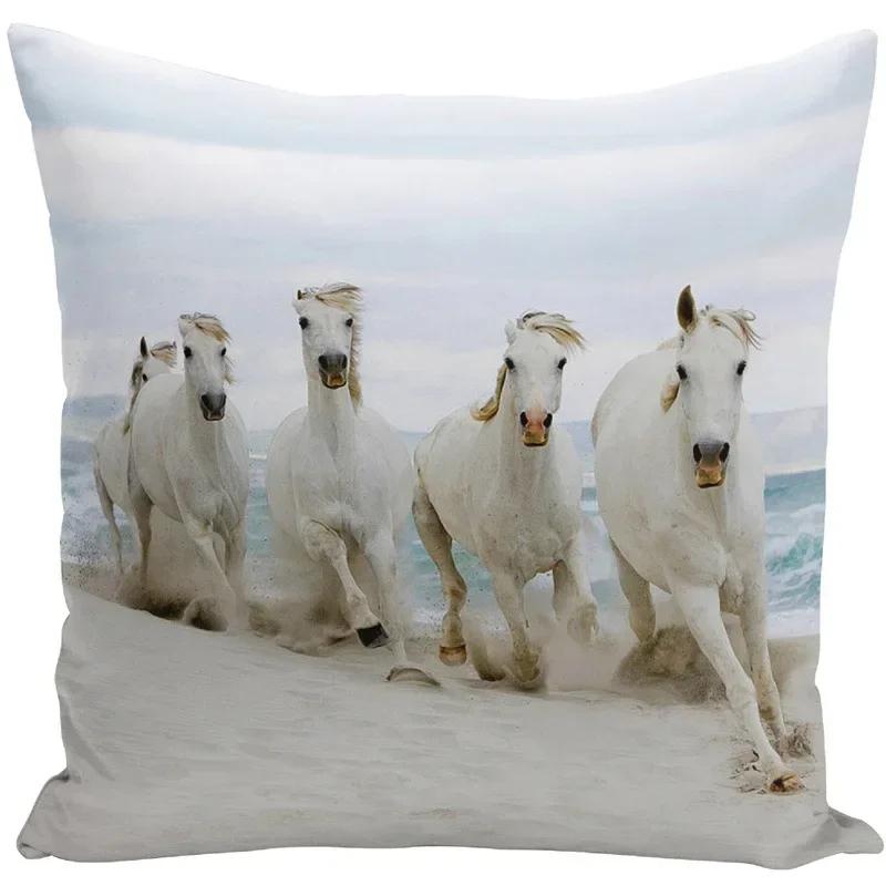 Față de pernă 45x45 Seturi de huse de perne cu imprimeu animal de război, cal alb, pentru scaun, canapea, decor decorativ pentru casă, fermă