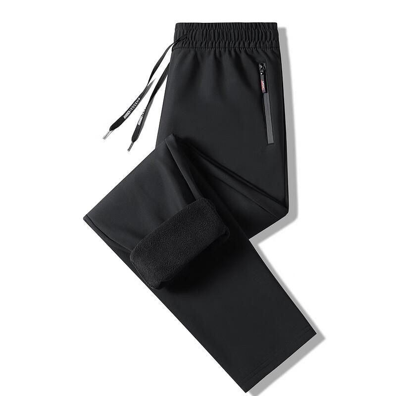 ROMON Men's Casual Pants Autumn Winter Business Fashion Stretch Warm Fleece Lined Straight Leg Sports Pants Black 1957 Model 4X