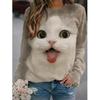 Cute Cat Printed Long Sleeved T-shirt
