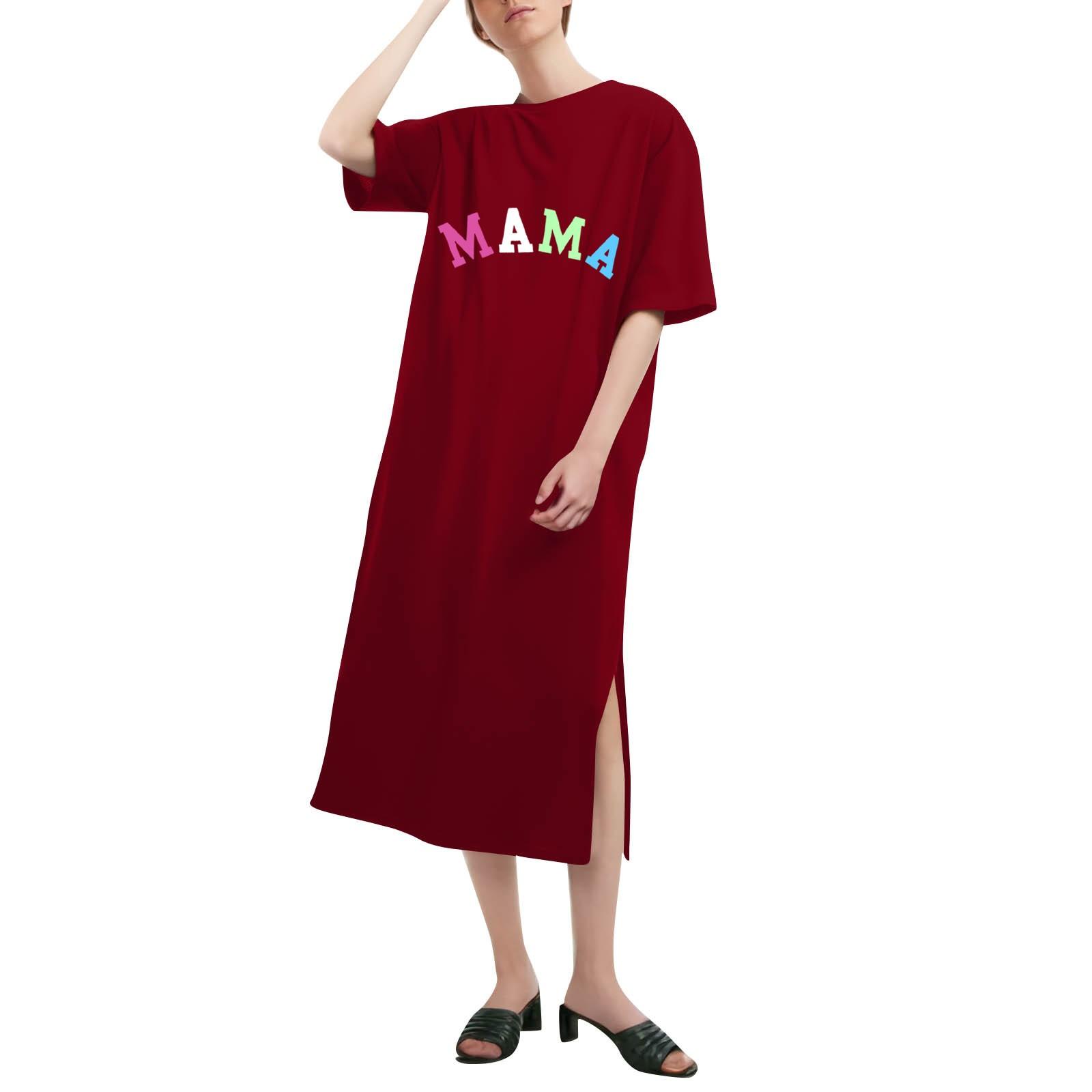 

Свободная рубашка с коротким рукавом и круглым вырезом с принтом ко Дню матери, модные повседневные платья MAMA M винный