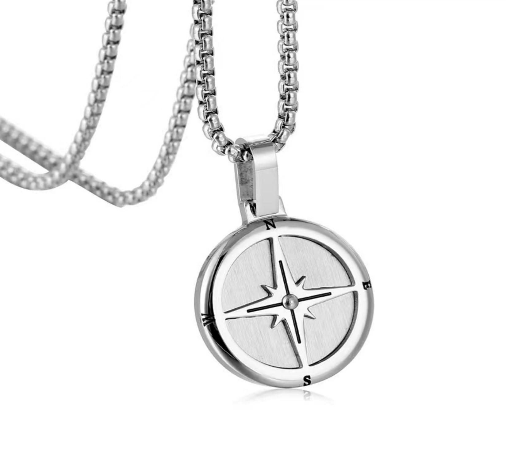 

Намисто Brand Compass Necklace Metal Hypoallergenic Surge Stainless Steel Compass North Star [FUANNA] Mens (60 см, срібло) срібний