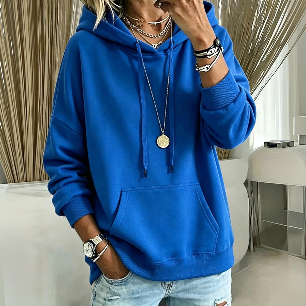 Women's Casual Color Loose Fit Long Sleeve Hoodie Pullover Top