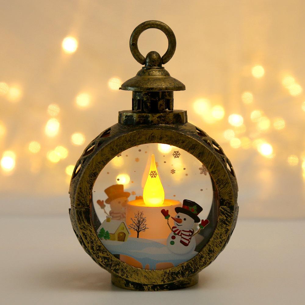 Retro Christmas Round Lantern LED Candle Light Portable Atmosphere Setting Decoration Home Desktop Ornament Circular Lighting