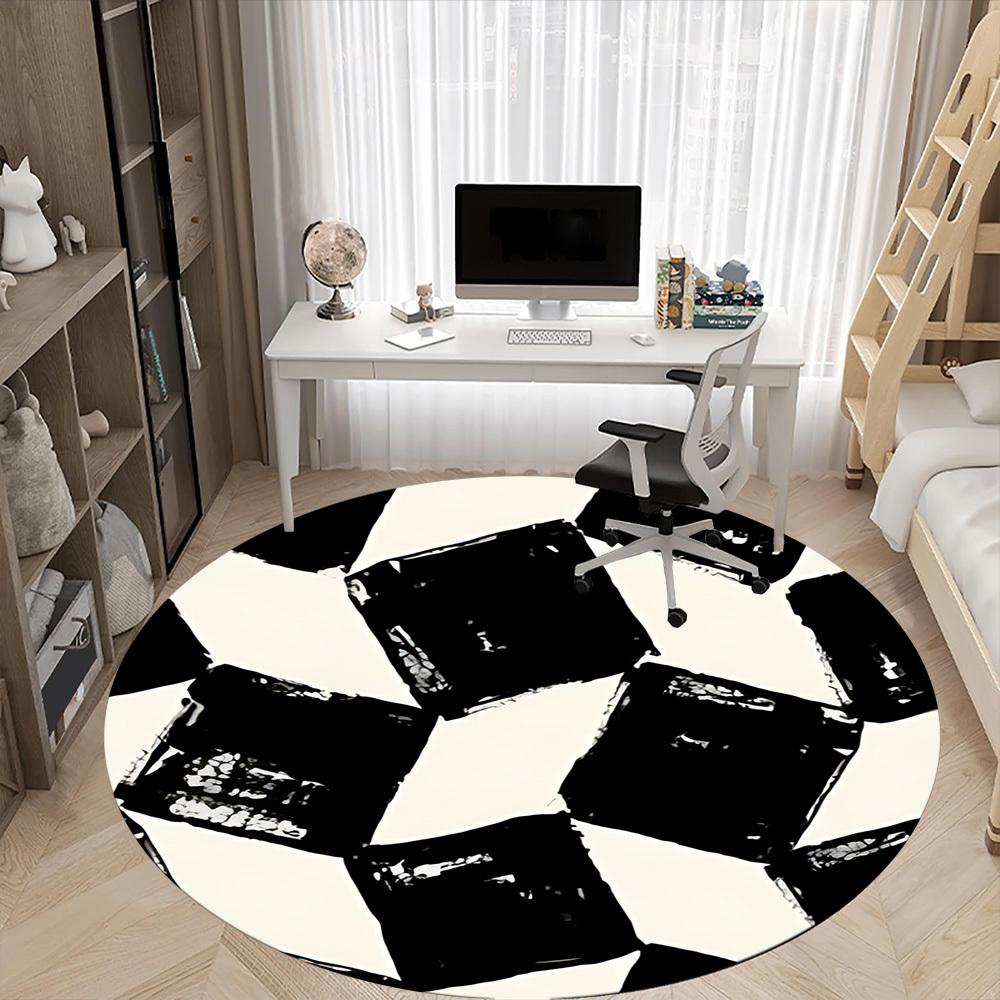 1pc Black Square Office Round Rug, Non-slip, Soft and Durable Office Rug for Interior Decoration, Perfect for Office, Beautiful Decoration Yy260323083