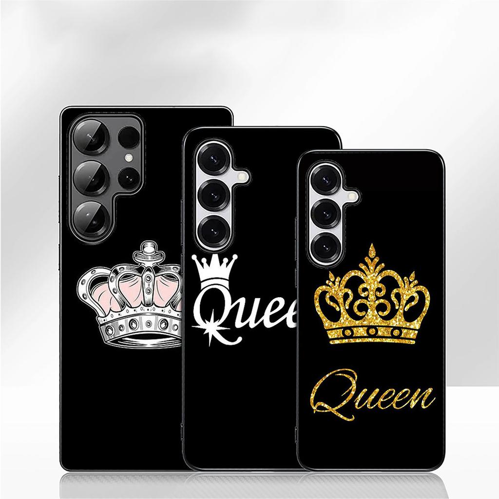 Cover for Samsung Galaxy A55 A54 A25 A36 A17 A26 A35 A33 A34 A14 A37 S8 S9 S20 S21 FE S10 Plus Case Crown King Queen golden