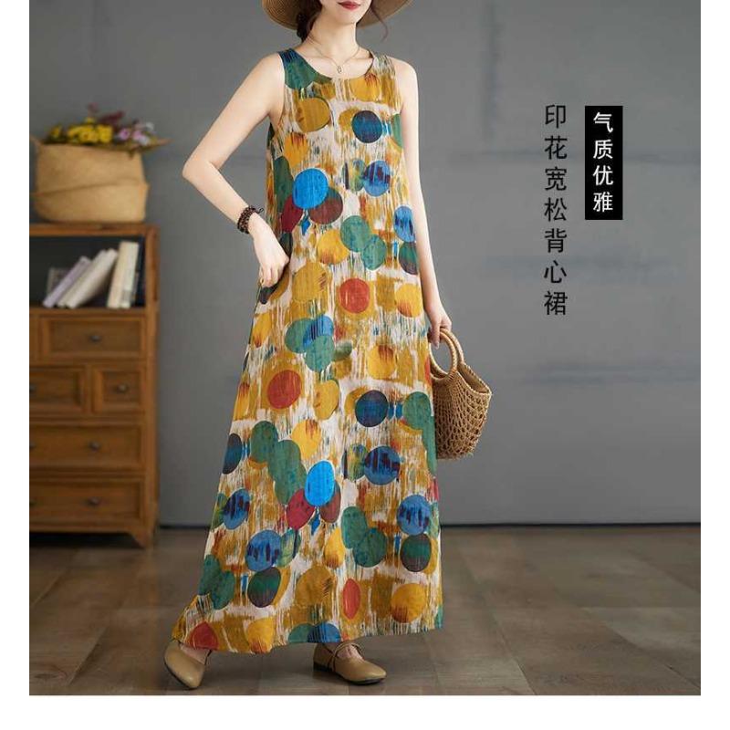 New Long Dresses Summer New Plus Size Sleeveless Round Neck Printed Dresses