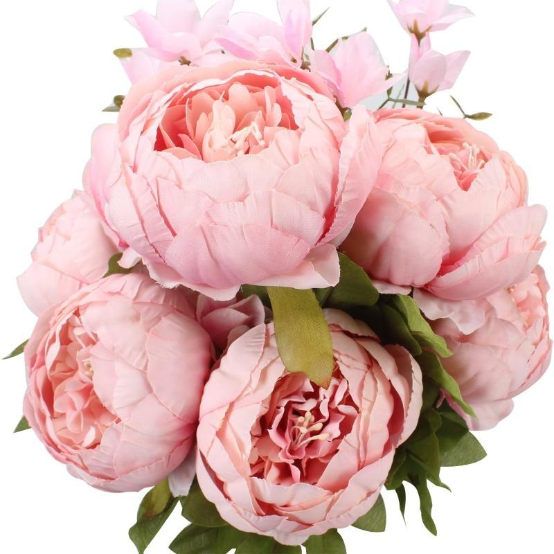 Faux Peony Bouquet 13 Heads Flowers Bud Vintage Artificial Peony 47cm Silk Flowers for Wedding Home Decoration,1pc