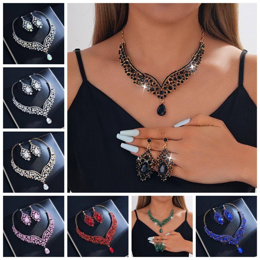 Earrings Wedding Bridal Accessories V-Necklace Rhinestone Jewelry Set Girl Fashion Accessory