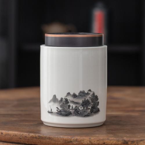 

Modern Blue and White Porcelain Alloy Sealing Jar Moisture-proof Sealing Jar Ceramic Storage Box Tea Coffee Box Home Decoration