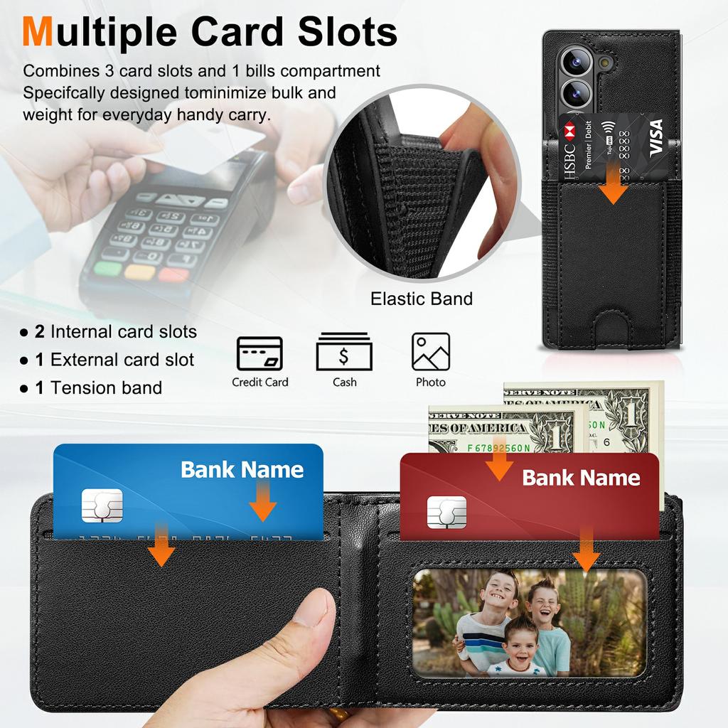 For Samsung Galaxy Z Fold5 5G Case Card Bag Kickstand Leather+PC Phone Cover with HD Screen Protector