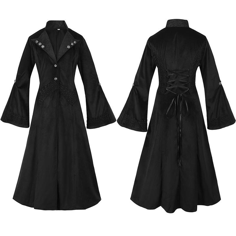 

Women s Gothic Style Slim Fit Lace Trench Coat with Long Stand-Up Collar XL