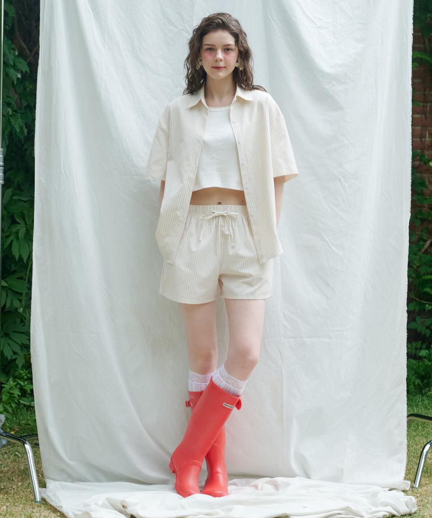 LOSSYROW Seersucker Stripe Shirts Pink