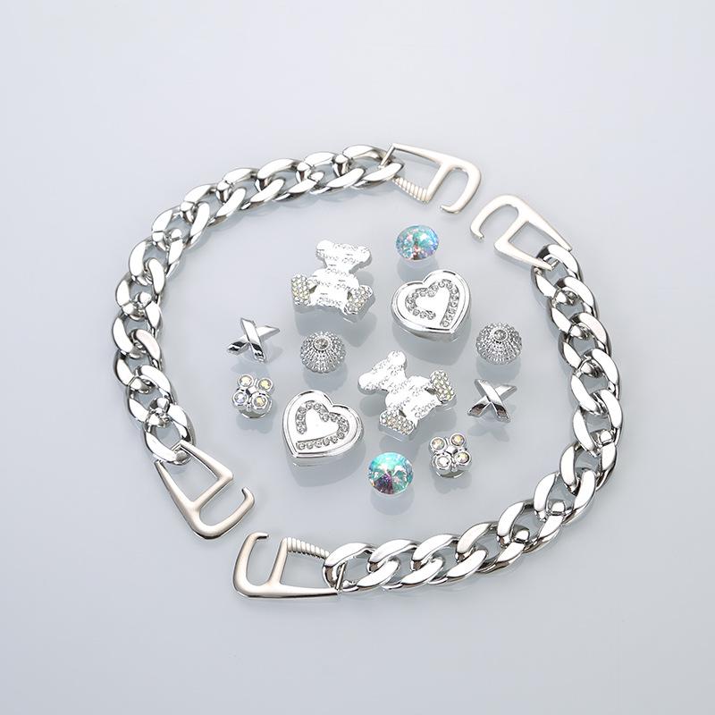 Bear Rhinestone Chain Silver Crocs Accessories DIY Shoe Buckle Flower