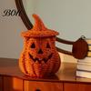 Halloween Mantel Decoratie Pompoen Lantaarn Tafelblad Decor, Geweven Heksenhoed Snoepschaal & LED Prop, Gotisch Herfst Centerpiece voor Huisplank (Elektronisch