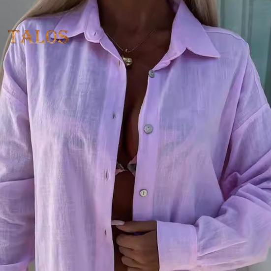 Dámské košile s dlouhým rukávem a klopou, jednořadé košile, jednobarevné, volné, halenka, podzimní, ležérní topy