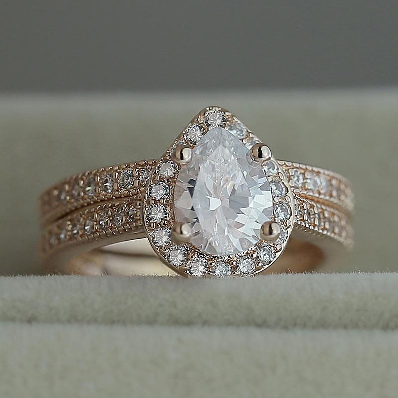 AAA Zircon Stone Micro Paved Bridal Ring Sets Romantic Rose Gold Color Engagement Rings Wholesale Lots&Bulk Midi Rings