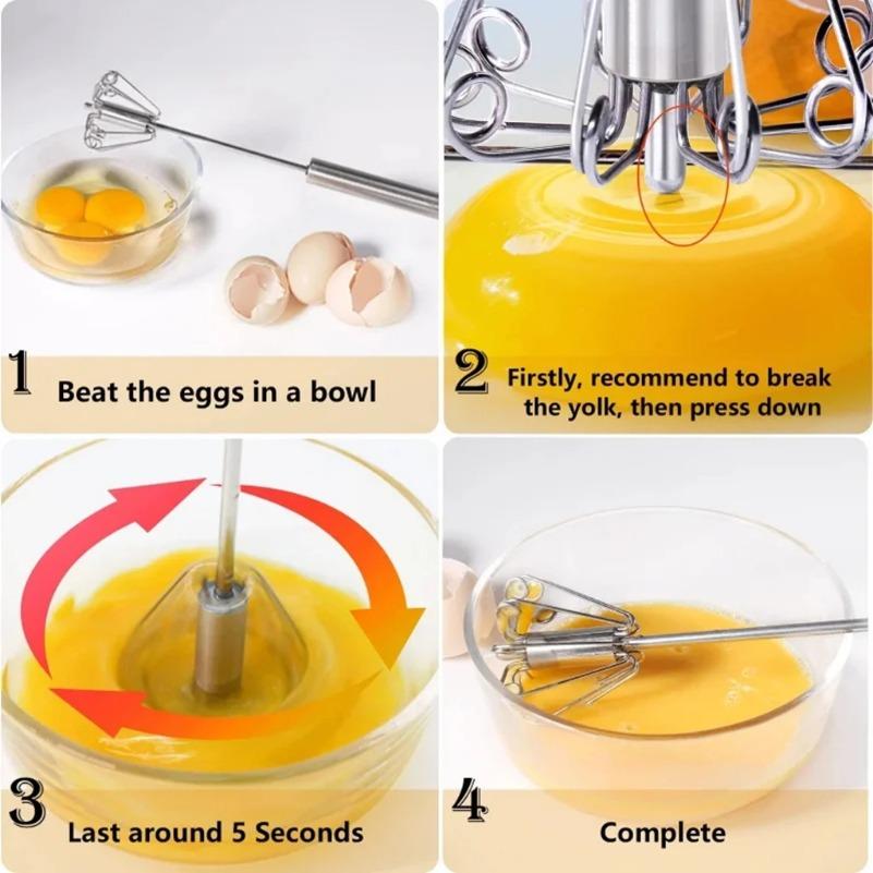 Stainless Steel Semi-Automatic Whisk Egg Beater | Manual Self-Turning Hand Mixer for Eggs, Cream, Batter, and Baking Tools