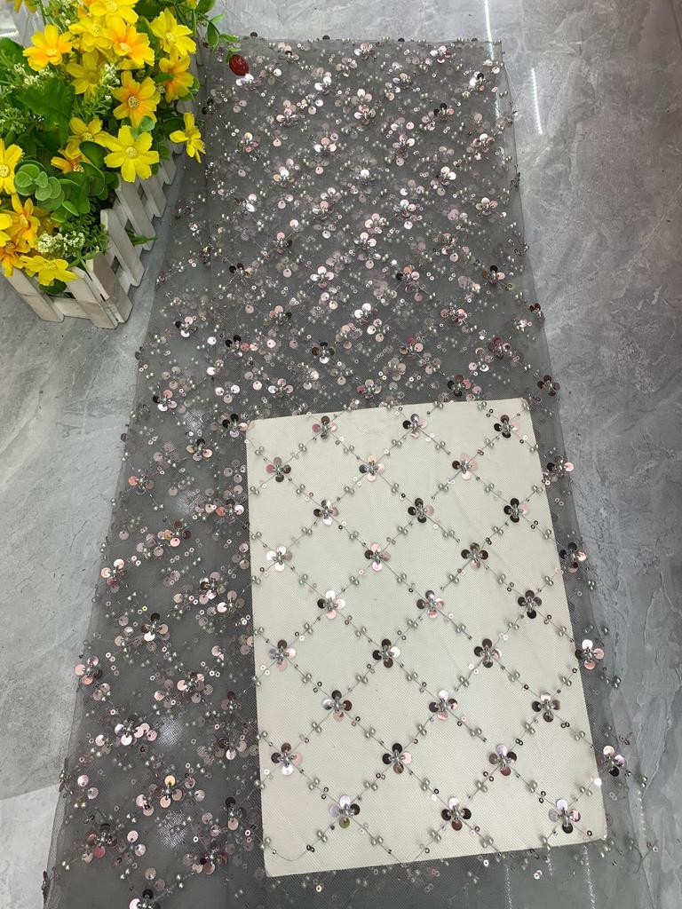 Square Sequins Organza Lace Fabric 1/3/5Yard French Luxury Beads Lace Nigerian Sequins Tulle Lace Fabric for Wedding Party Dress