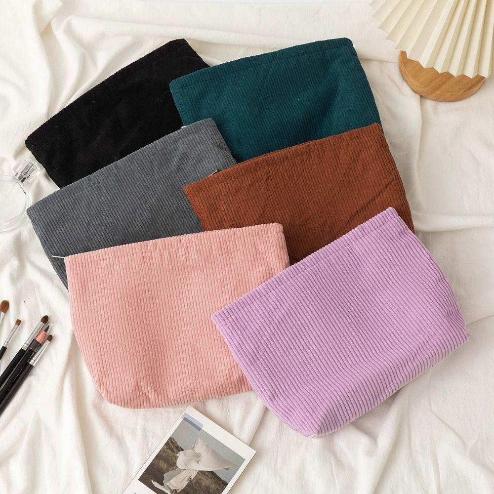 Solid Color Corduroy Cosmetic Bag Corduroy Material Korean Style Canvas Bags Wear-resistant Portable Cosmetic Storage Bag