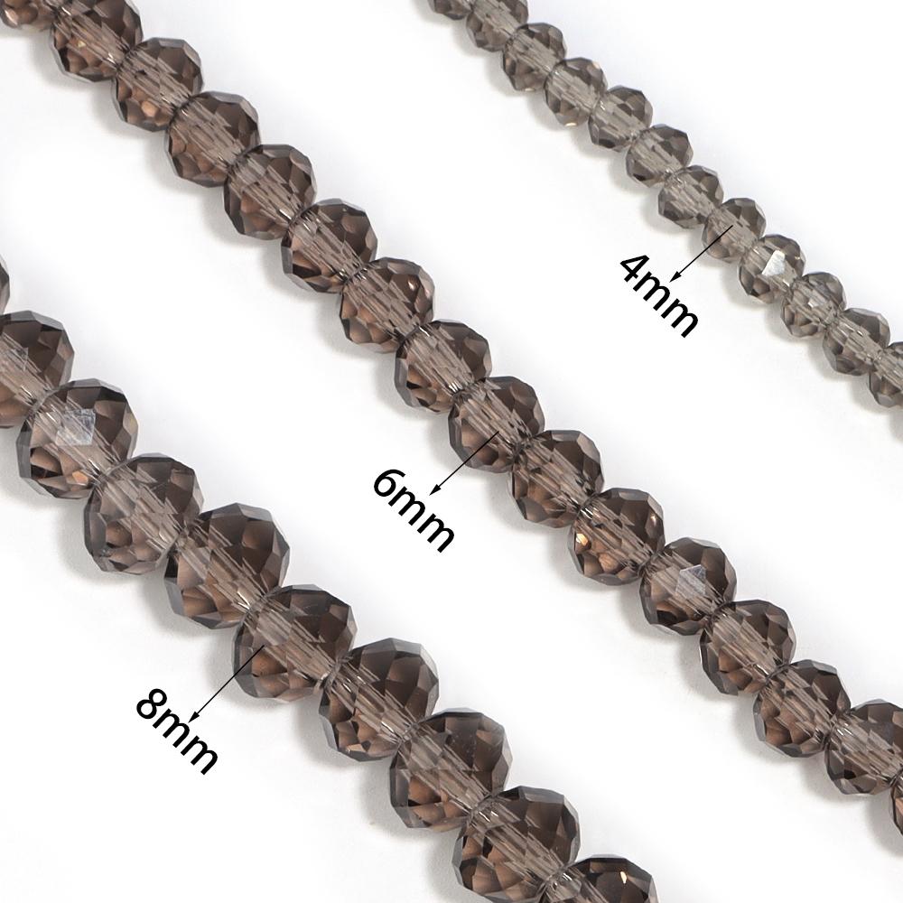 1 Strand 4/6/8mm Faceted Crystal Beads Dark Grey Rondelle Loose Spacer Glass Beads For Jewelry Making DIY Bracelets Necklace