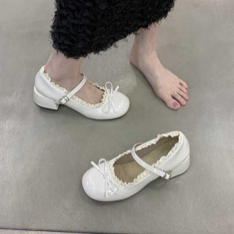 2025 New Butterfly-knot Women Mary Jane Shoes Elegant Patent Leather Wedding Party Thick Heel Ladies Footwear