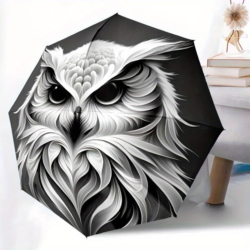 1pc Owl Face Artwork Automatic Open/close Folding Umbrella, Compact Portable Travel Umbrella,Durable Construction Yy250814146