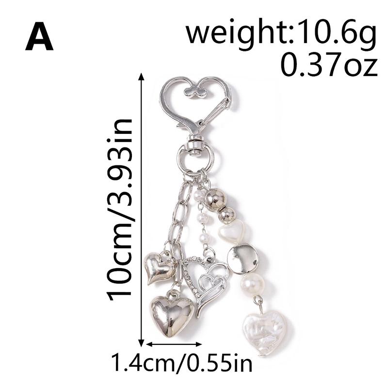 Cute Imitation Pearl Keychain Metal Love Heart Bow Pendant Keyrings For Women Car Key Holder Handbag Key Chains Diy Gifts