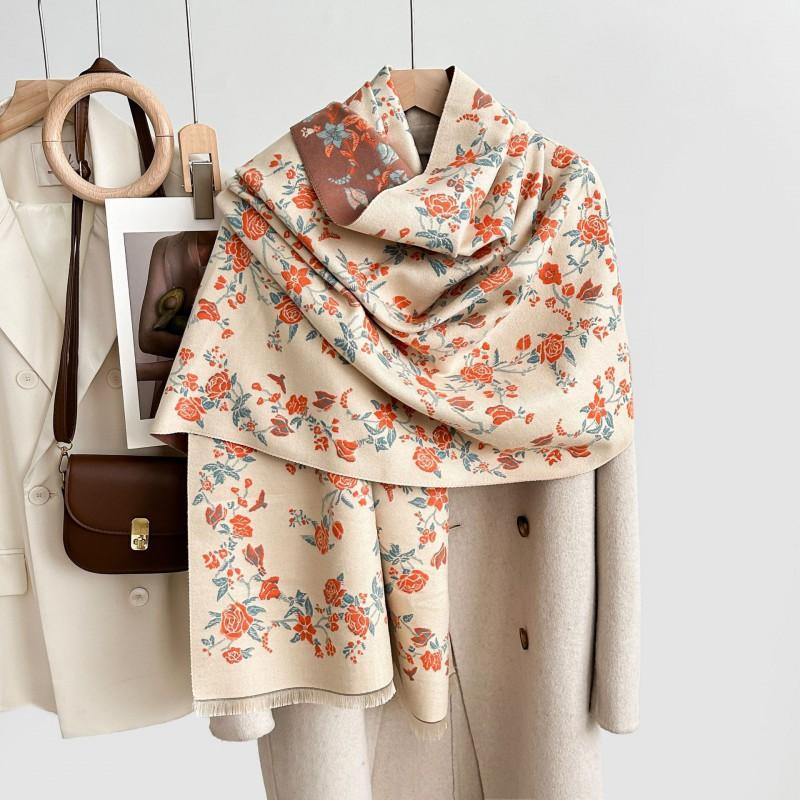 Premium Double-Sided Jacquard Houndstooth Scarf Wrap Women Winter Fall Warm Cotton Blend Shawl 185x70cm
