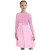 Belted Christmas Dress for Girls Knee Length Pleated Gown Glittery Sequin Round Collar Long Sleeve