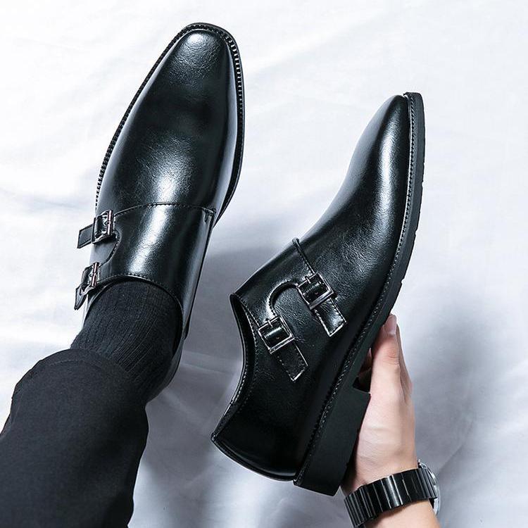 Classic Retro Dress Men's Monk Shoes Pointed Toe Buckle Business Office Wedding Comfortable Men's Shoe