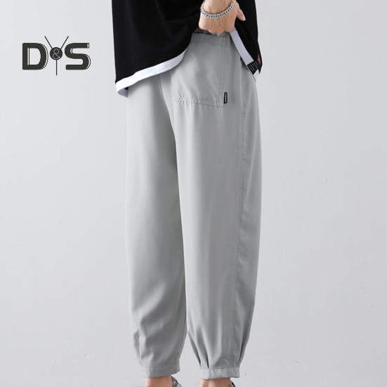 Men Pants Ankle-length Smooth Wide Leg 