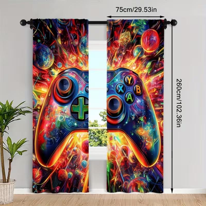 2Pcs Color game controller print curtains,suitable for bedroom,living room kitchen decoration,home decoration,window decoration