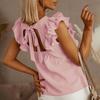 Women Blouse Ruffles Lace-up Summer Temperament Loose-fitting T-shirt for Daily Wear