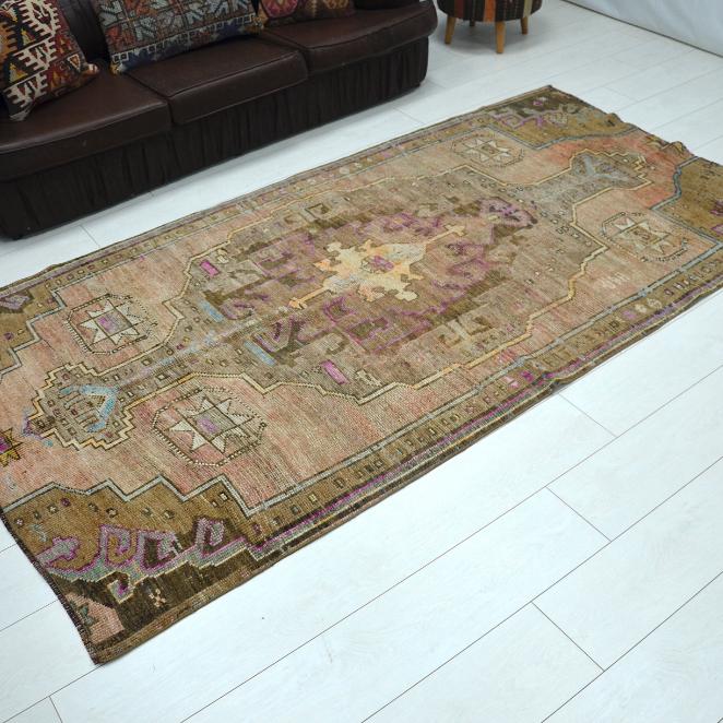 

Турецкий племенной ковер с низким ворсом, декоративный напольный коврик Oushak Brown, шерстяной ковер 4x8