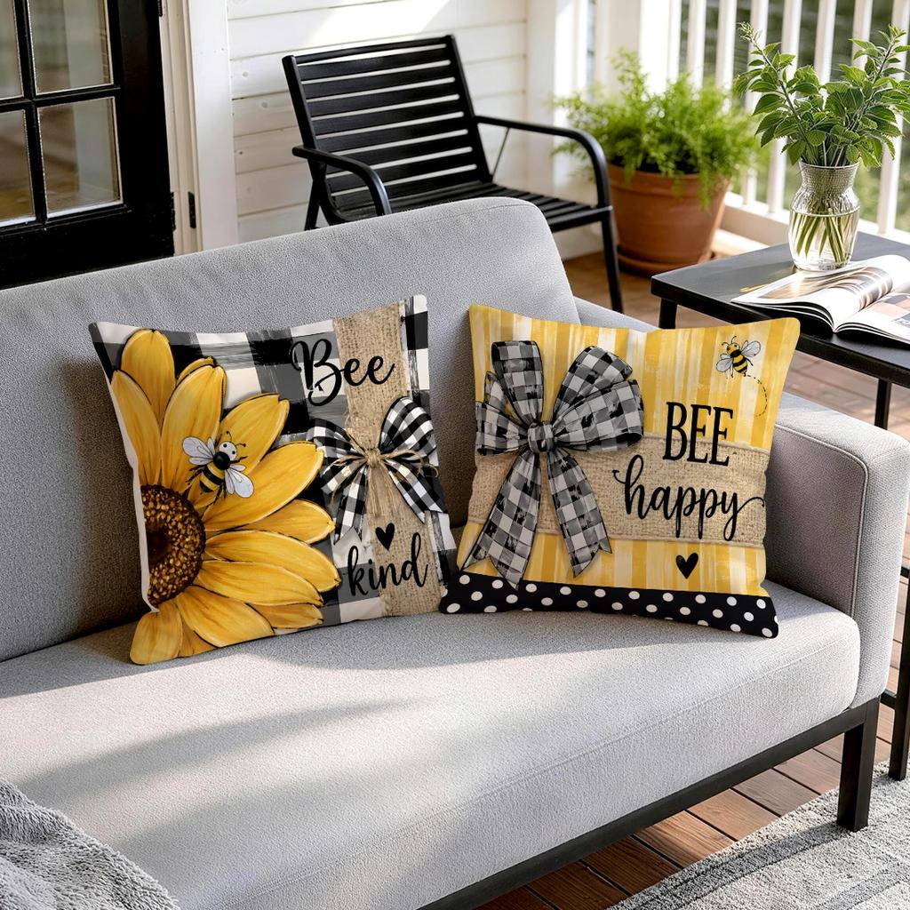 1pcs/4pcs Sunflower Bee Pastoral Cushions Pillowcase Polyester Cushion Cover Throw Pillow Pillowcover Home Car Sofa Decor