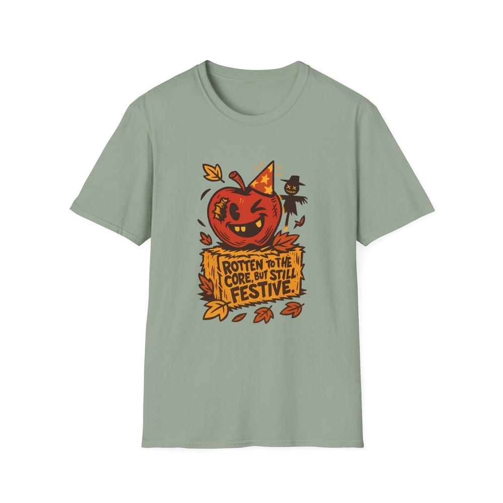 

Unisex Softstyle T-Shirt Mischievous Apple Funny Fall Hay Bale Halloween Autumn 2XL