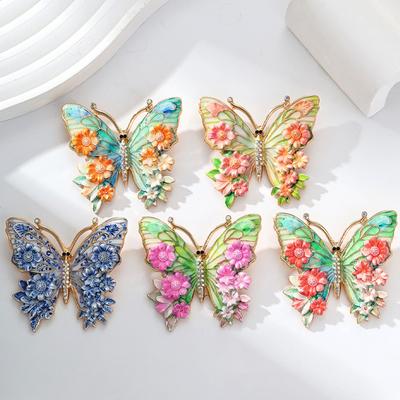 Vintage 5-color Big Flower Butterfly Brooch Beautiful Insects Pins Fashion Clothes Accessories Gifts For Women