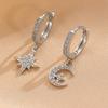 Asymmetric Zircon Pendant Earrings with Stars and Moon, Luxurious Quality Zircon, Trendy Women's Temperament, Daily Accessories